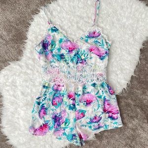 Forever21 Watercolor Floral Lace Romper
